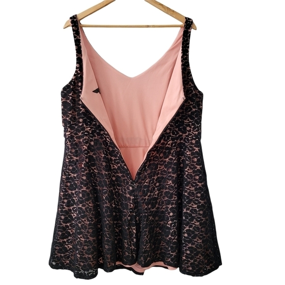 Pink Black Lace Overlay Mini Dress Fit & Flare Sz 16 - Picture 4 of 14